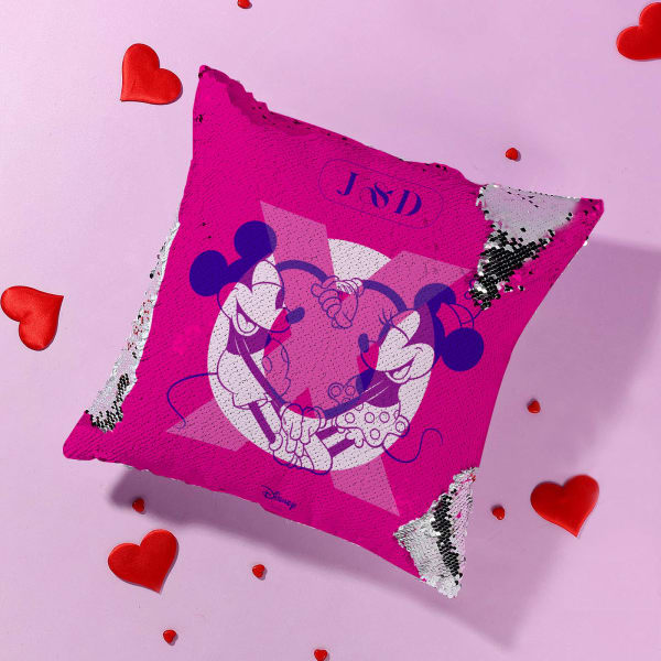 Personalized Sequin Disney Pink Cushion
