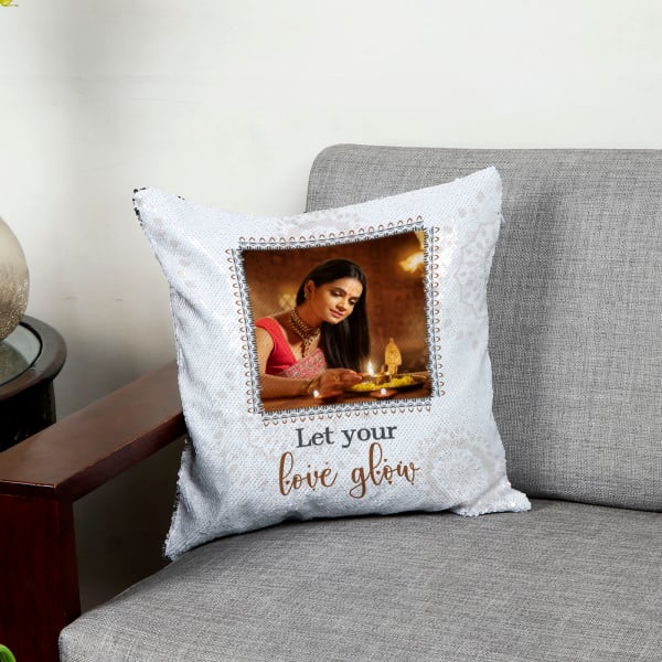Personalized Sequins Festive Cushion