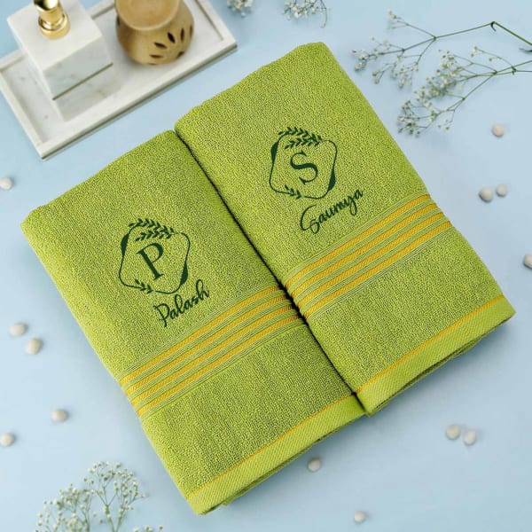 Personalized Set of 2 Lime Green Bath Towels