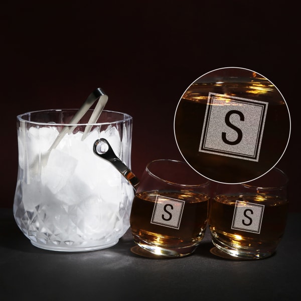 Personalized Set of Spinning Glasses with Ice Bucket & Tong Gift/Send