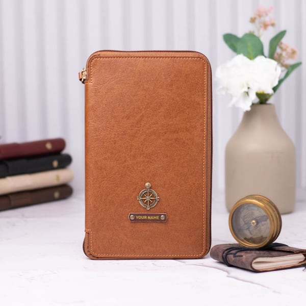 Personalized Sleek Travel Essentials Holder - Tan