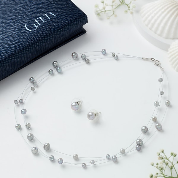 Personalized Strings Of Pearls Necklace Set