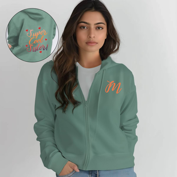 Personalized Super Cool Sister Unisex Zipper Hoodie - Sage Green