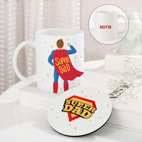 Personalized Super Dad Mug And Coaster