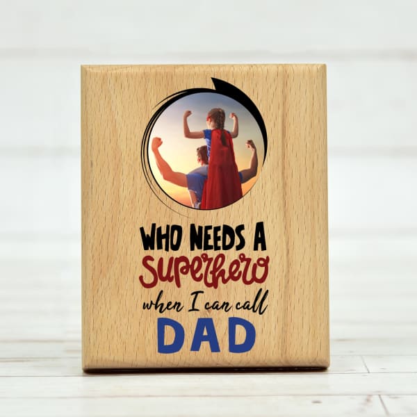 Personalized Superhero Dad Photo Frame in Wood