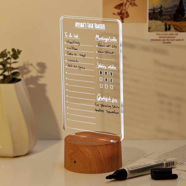 Personalized Task Master LED Lamp With Wooden Base