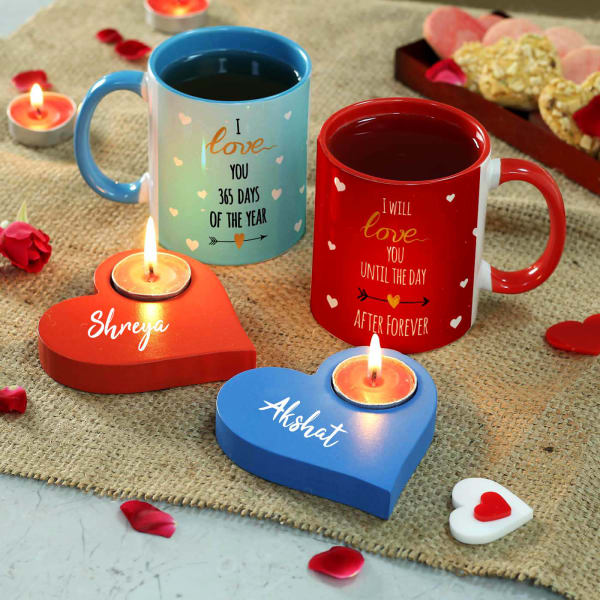 Personalized Tea Light Candles with Ceramic Mugs (Set of 2)