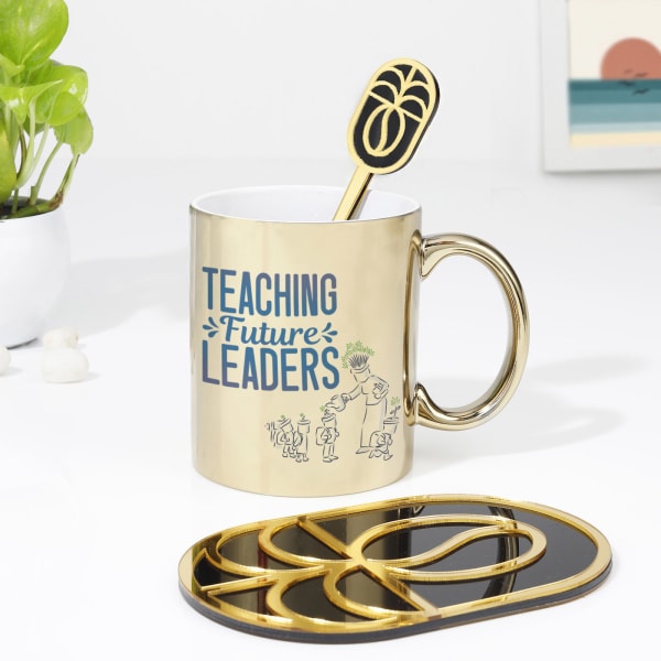 Personalized Teaching Future Leaders Golden Mug And Coaster Combo