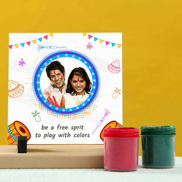 Personalized Tile with Holi Colors
