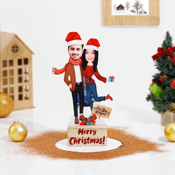 Personalized Tis The Season Couples Christmas Caricature