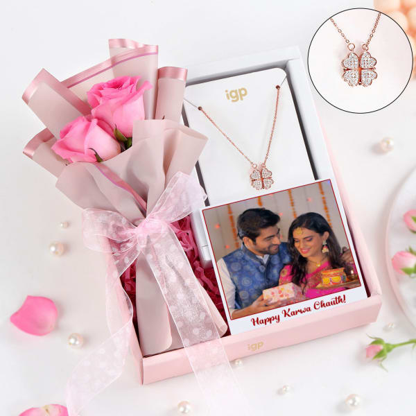 Personalized Unique Flower Pendant Karwa Chauth Hamper