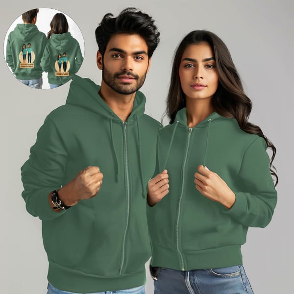 Personalized Unisex Sibling Zipper Hoodies - Sage Green