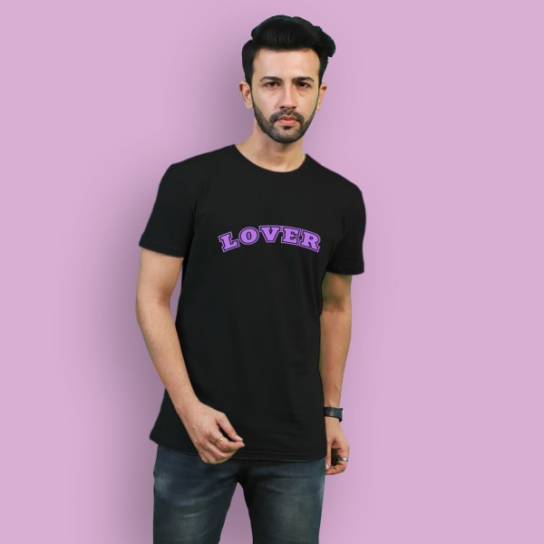 Personalized V-Day Cotton Tee for Men - Black