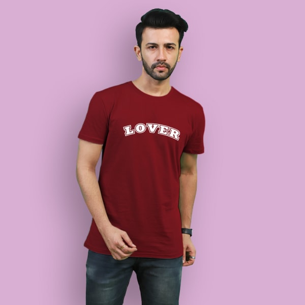 Personalized V-Day Cotton Tee for Men - Maroon
