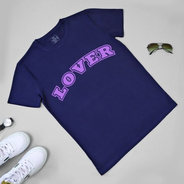 Personalized V-Day Cotton Tee for Men - Navy Blue