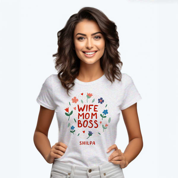 Personalized Wife Mom Boss T-shirt - Ecru