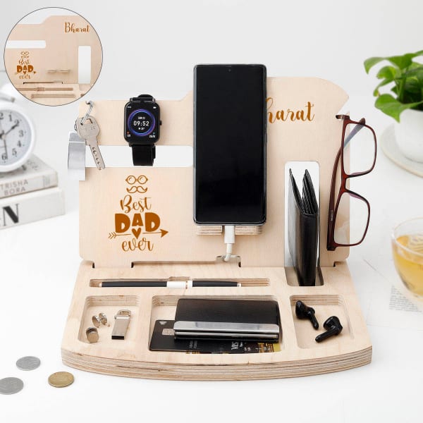 Personalized Wooden Desk Organizer for Father