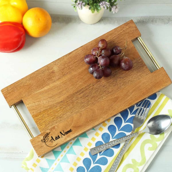 Personalized Wooden Platter with Brass Handles