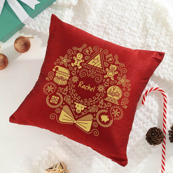 Personalized Xmas Maroon Cushion Cover