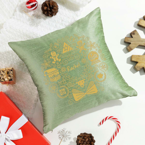 Personalized Xmas Sage Green Cushion Cover