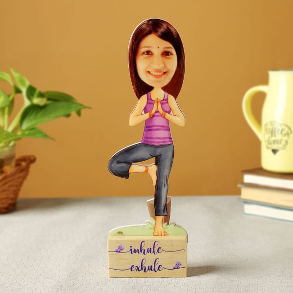 Personalized Yoga Pose Caricature with Wooden Stand