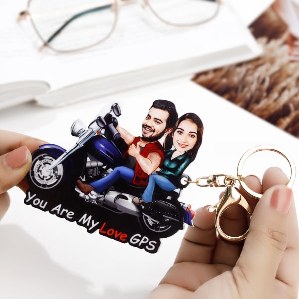 Personalized You Are My Love GPS Caricature Bike Keychain