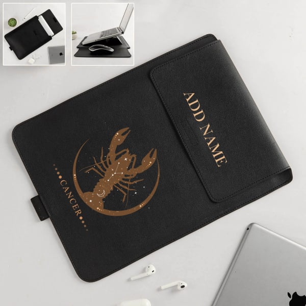 Personalized Zodiac Themed Laptop Sleeve And Stand - Black - Cancer