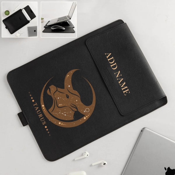 Personalized Zodiac Themed Laptop Sleeve And Stand - Black - Taurus