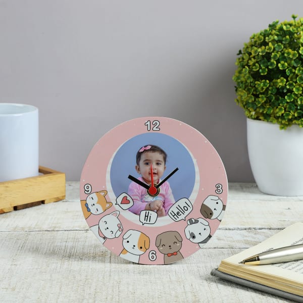 Pet Lover Kid Personalized Wooden Table Clock