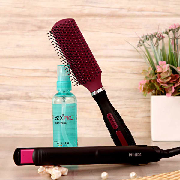 Philips Hair Straightener with Vega Brush And Streax Serum Hamper:  Gift/Send Fashion and Lifestyle Gifts Online L11012227 |