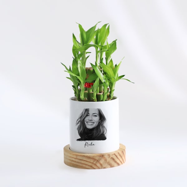 Photographic Memories - 2-Layer Bamboo Plant With Pot - Personalized