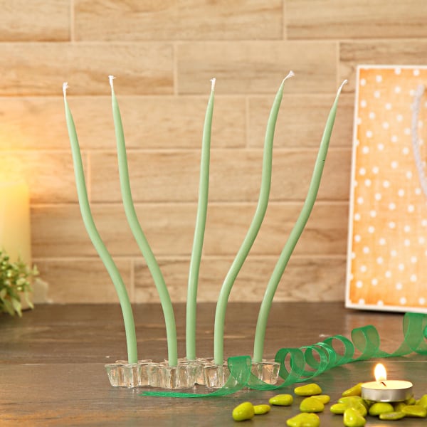 Pillar Candles Set of 5 with Glass Holder
