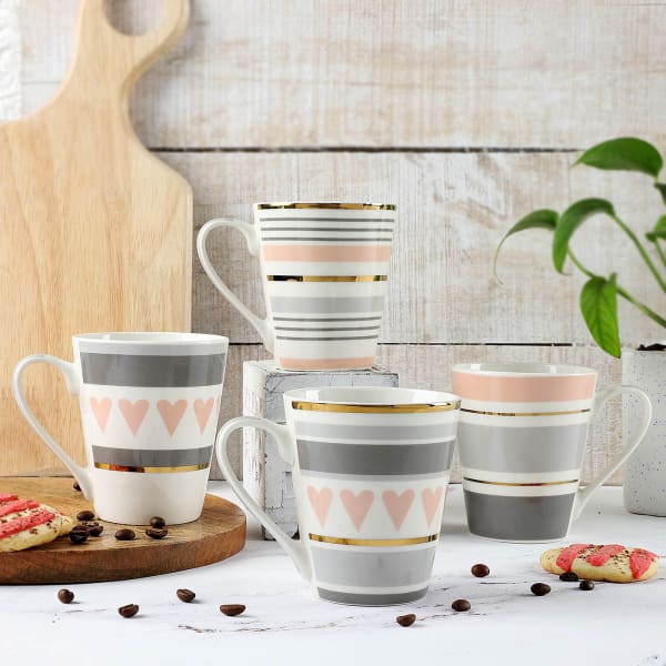 Pink And Grey Ceramic Mugs (Set of 4)