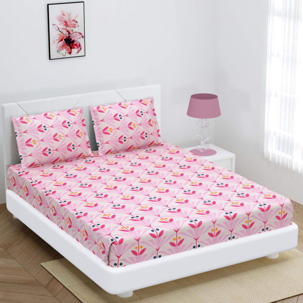 Pink Blooms Double Bedsheet Set