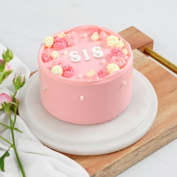 Pink Floral Delight Cake For Sister (200 Gm)