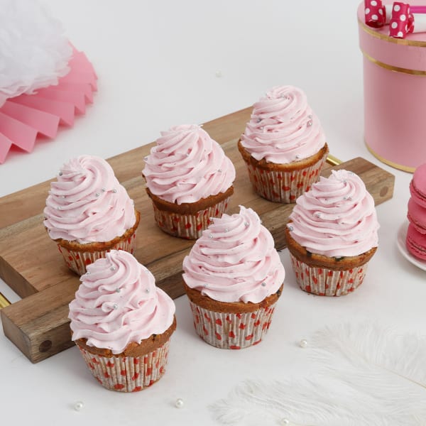 Pink Frosting Vanilla Cupcakes