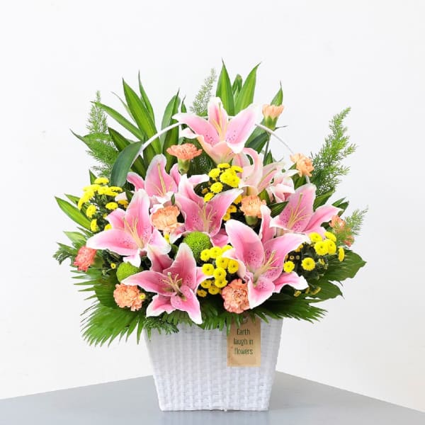 Pink lilies and mixed flowers