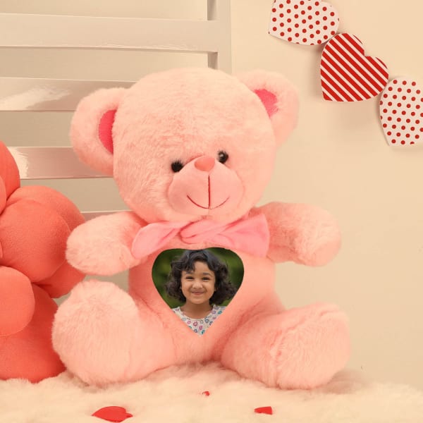 Pink Teddy Bear With Personalized Heart Panel