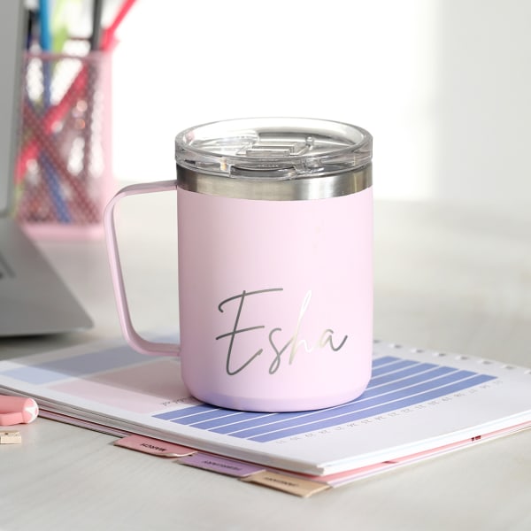 Pink Travel Mug - Stainless Steel - Personalized