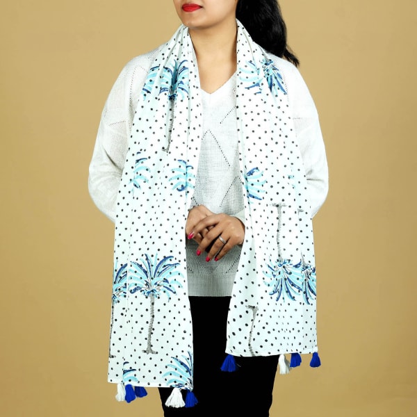 Polka Dot Cotton Stole with Tassels