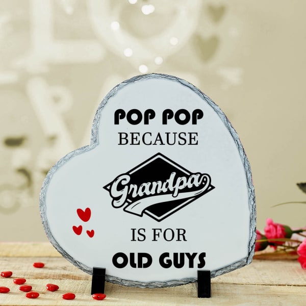 Pop Pop Heart Rock Tile For Grandpa