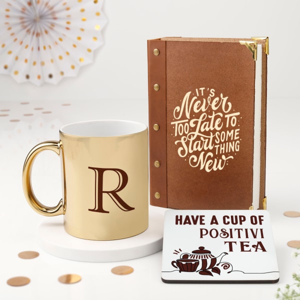 Positive Vibes Gift Set With Personalized Golden Mug