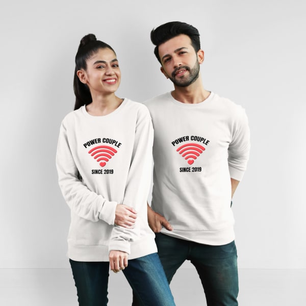 Power Couple - Personalized Sweatshirt - Set Of 2 - Offwhite