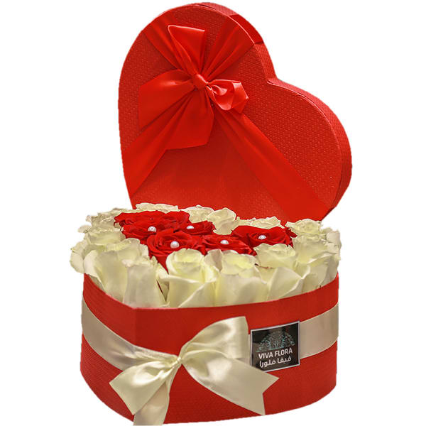 Precious Heart White and Red Roses in Red Box