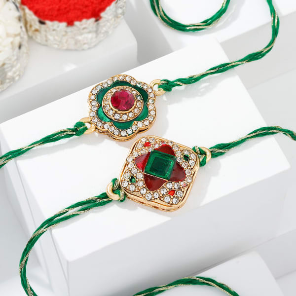 Precious Stone And CZ Rakhi - Set Of 2