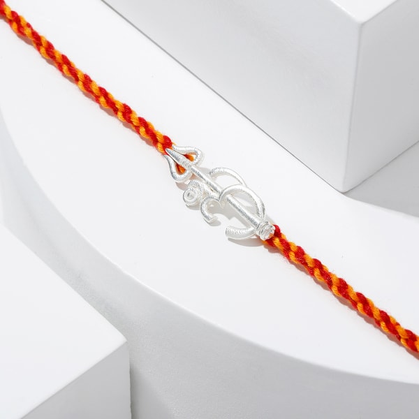 Precious Trishul And Om Silver Rakhi