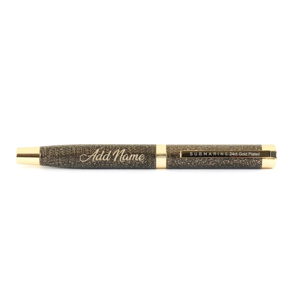 Premium 24 Carat Gold Plated Black Roller Pen - Customized with Name