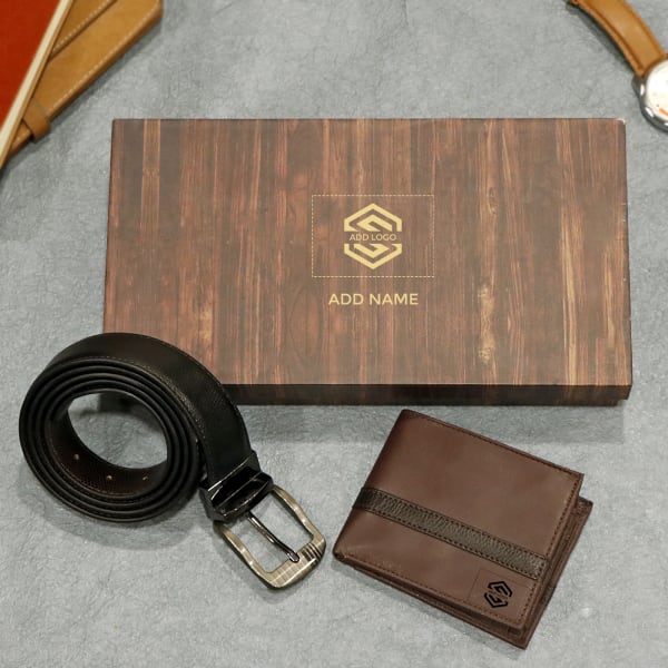 Premium Gift Set of Wallet & Belt for Men- Customized with Logo & Message
