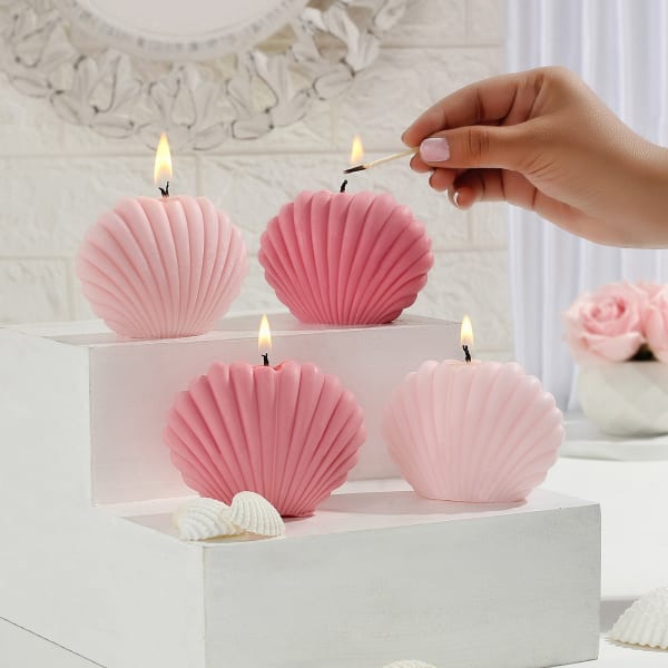 Pretty Pastel Sea Shell Candles - Set Of 4
