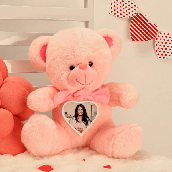 Pretty Pink Teddy Bear With Personalized Heart Panel